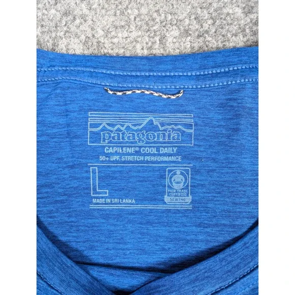 Patagonia Capilene Cool Daily Mens Large Blue Long Sleeve Mountain Graphic Tee - Picture 3 of 6